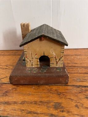 Hand-Carved Music box cabin rustic vintage granny core auntie core